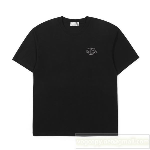 DIOR スーパーコピー 高級シンプルモノグラムロゴ刺繍デザイン Tシャツ ブラック 半袖 ディオール