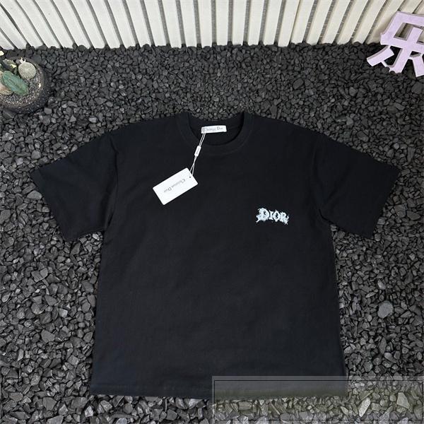 ディオール コピー 個性派アート風ロゴ入り 高級ストリート Tシャツ ブラック 半袖 DIOR