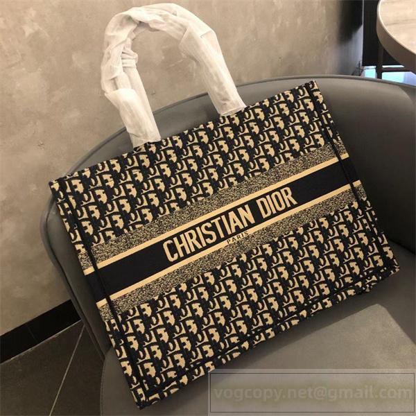 DIOR コピー クラシックオブリーク総柄 ブックトートバッグ ロゴ刺繍キャンバス 大容量ディオール