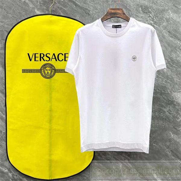 ヴェルサーチ コピー Tシャツ プレミアム天竺コットン使用 ミニロゴ刺繍 洗練モノトーン VERSACE