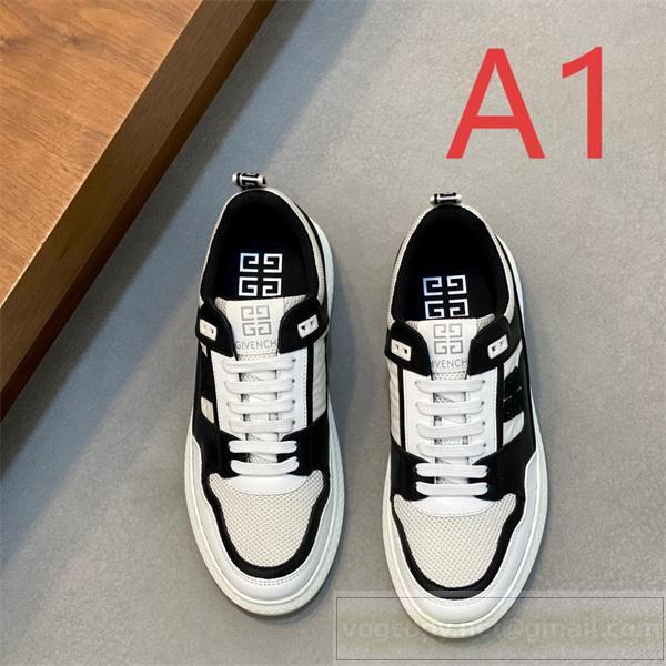 ジバンシィ 偽物 スニーカー ブラック×ホワイト レザー切替 ロゴ入りベルト ローカット GIVENCHY