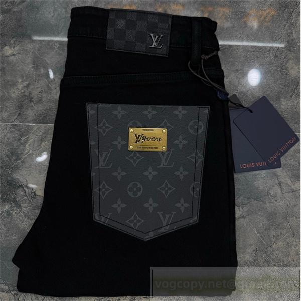 ルイヴィトン コピー ジーンズ モノグラムレザー ラグジュアリー ブラックスキニー LOUIS VUITTON