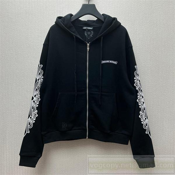 クロムハーツ スーパーコピー パーカー クロスアームデザイン×バックロゴ フルジップ CHROME HEARTS