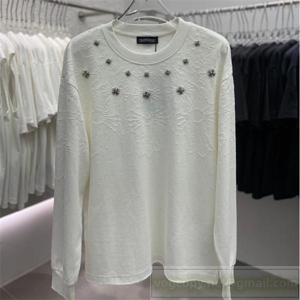 CHROME HEARTS コピー 長袖Tシャツ メタルクロス装飾 立体刺繍 トレンド クロムハーツ