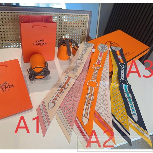  HERMES コピー ツイリー スカーフ 馬具＆バックルモチーフ 高級シルクデザイン エルメス