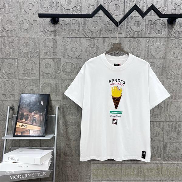 フェンディ スーパーコピー Tシャツ フライドポテト刺繍 HOT,TASTYロゴ ポップアート風 FENDI