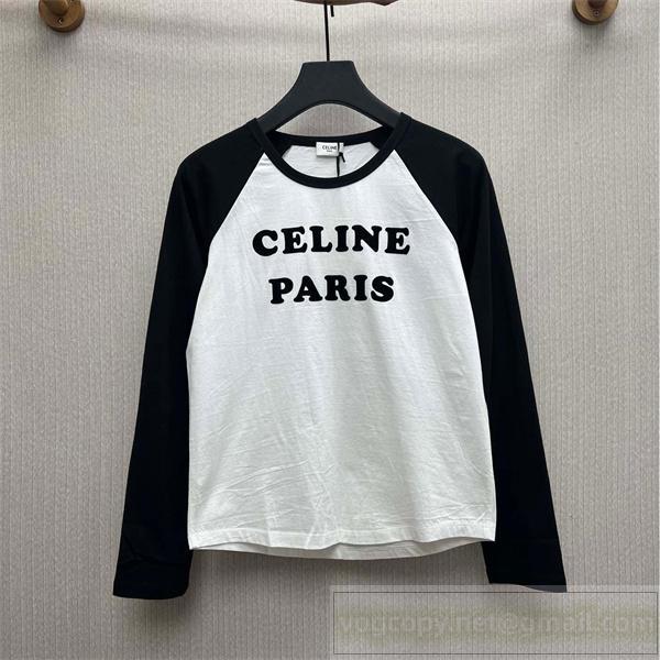 セリーヌ スーパーコピー 長袖Ｔシャツ ラグランスリーブ バイカラーデザイン パリロゴプリント CELINE
