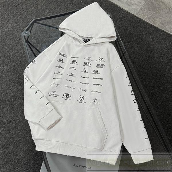 バレンシアガ コピー パーカー 多ロゴプリント ストリート映え抜群 モード系 フーディー BALENCIAGA