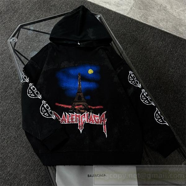 BALENCIAGA スーパーコピー パーカー 夜景プリント 個性爆発 ストリート風デザイン バレンシアガ