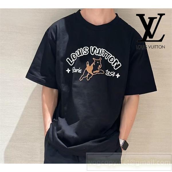 2026人気最新ルイヴィトンTシャツコピーLOUIS VUITTON エンブロイダードコットン半袖カジュアルスタイル
