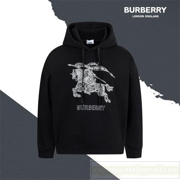 バーバリー 偽物 パーカー ロゴ刺繍 ストリートスタイル ブラック 新登場 BURBERRY