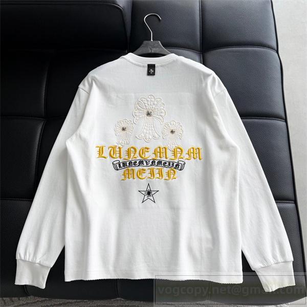 CHROME HEARTS スーパーコピー 長袖Tシャツ フラワー刺繍 デザイン アスぺン クロムハーツ