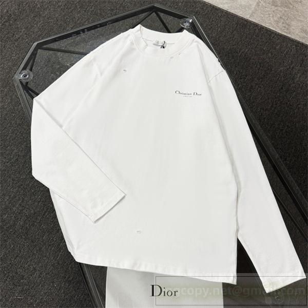 新着 ディオール スーパーコピー エクスクルーシブ 上質 ダメージド ロゴ 長袖 Tシャツ DIOR