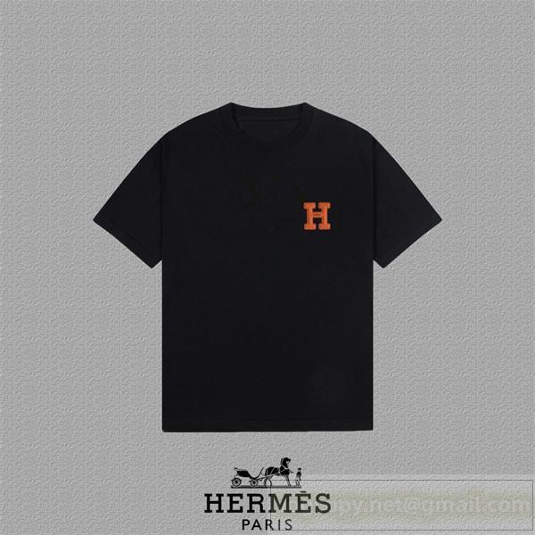 エルメス コピー カジュアルスタイル 映えるビッグHロゴ 上質コットン Tシャツ HERMES