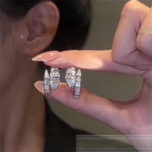 ブルガリ スーパーコピー ピアス セルペンティ ダイヤモンド パヴェ ホワイトゴールド BVLGARI