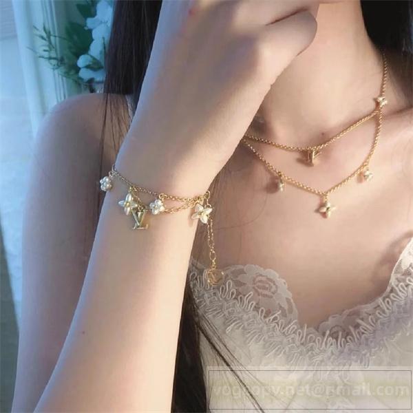 ルイヴィトン 偽物 華麗 花卉四叶草 樹脂 ダブルチェーン 高級感ブレスレット LOUIS VUITTON