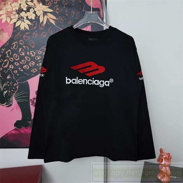 バレンシアガ コピー 長袖Tシャツ お洒落 モノトーン モダン グラフィック スポーティ BALENCIAGA