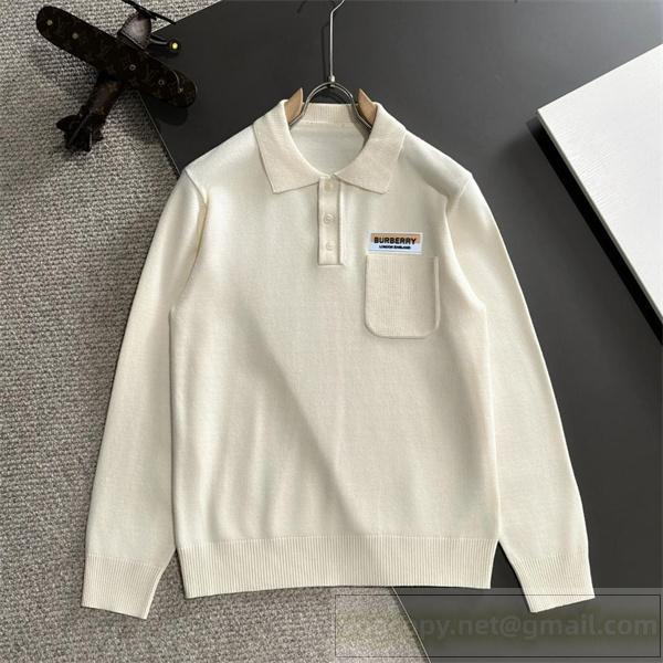 バーバリー コピー ニットポロシャツ 高級 コットン シンプルロゴ ワンポイント BURBERRY