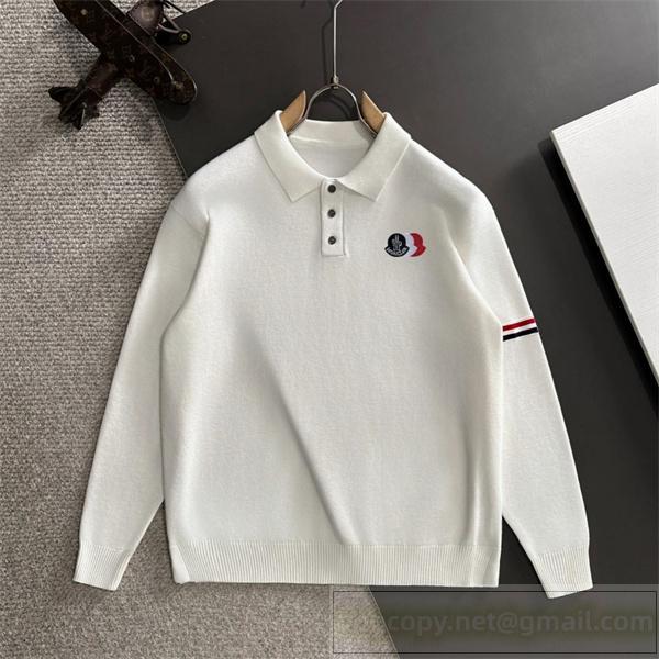 MONCLER コピー ポロニット 長袖 トリコロールワンポイント 刺繍ロゴ モンクレール