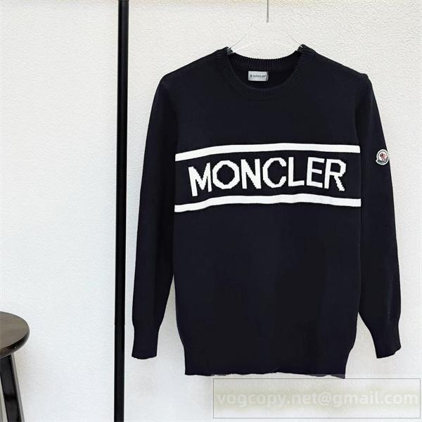 モンクレール 偽物 ウール混 ニットセーター ワイドロゴ バイカラーデザイン  MONCLER