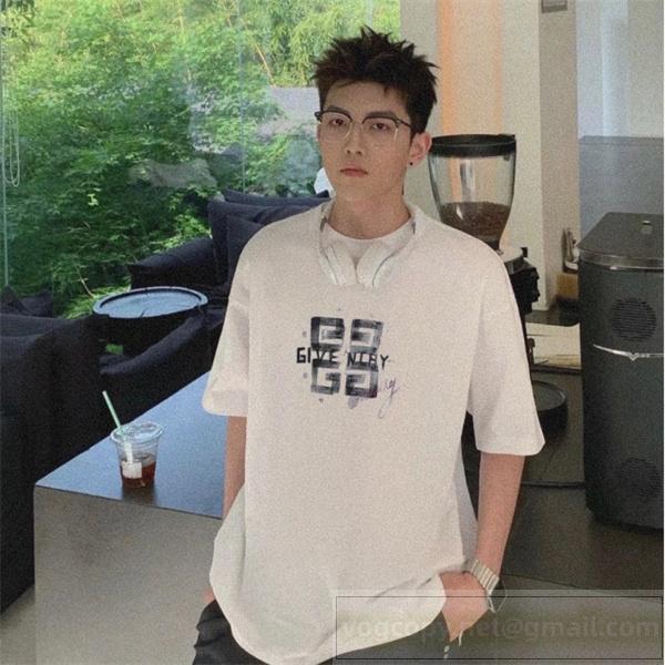  ジバンシィ スーパーコピー Tシャツ モノクロ エンブレム プリント ストリート モード GIVENCHY 