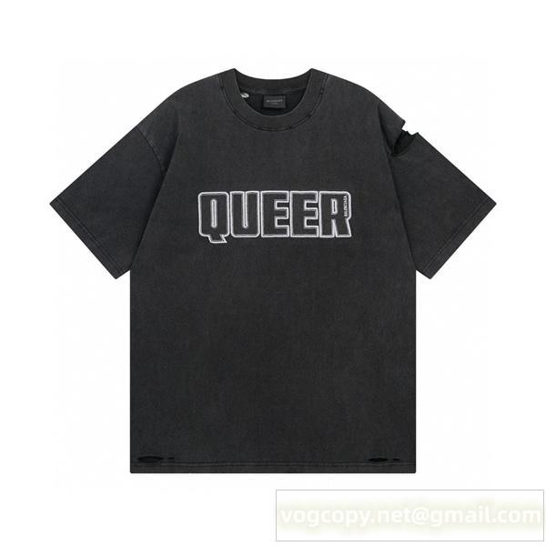 バレンシアガ コピー Tシャツ ヴィンテージウォッシュ QUEER ロゴダメージ加工 BALENCIAGA