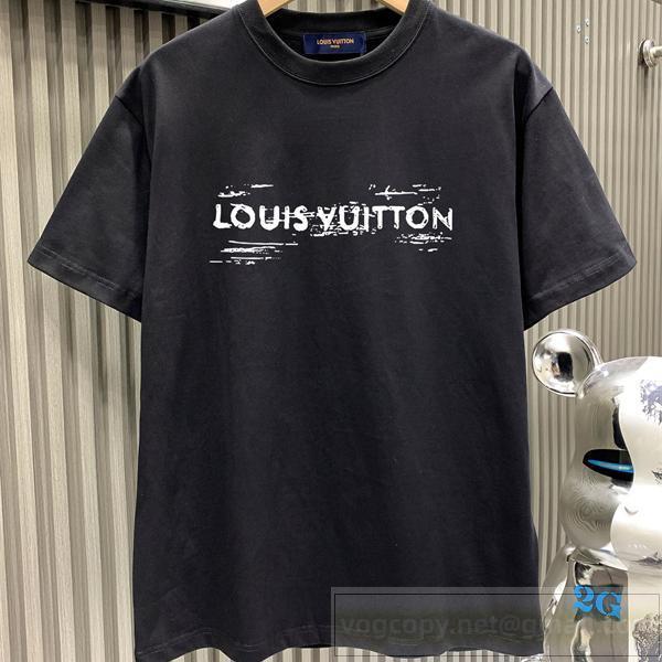 ルイヴィトン 偽物 Tシャツ フロントロゴ シンプル ブラック カジュアル新登場 LOUIS VUITTON