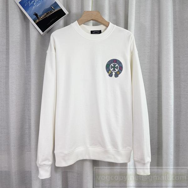 クロムハーツ コピー スウェット デニムクロス パッチワーク フラワーデザイン CHROME HEARTS
