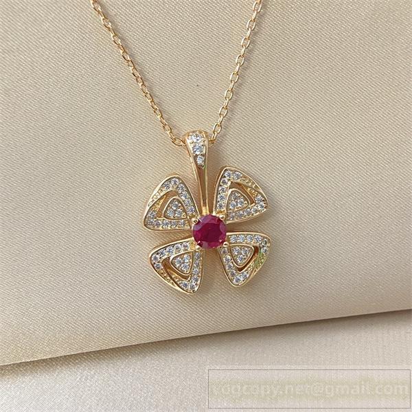 BVLGARI コピー ネックレス フラワー クローバー ダイヤモンド ルビー ペンダント ブルガリ