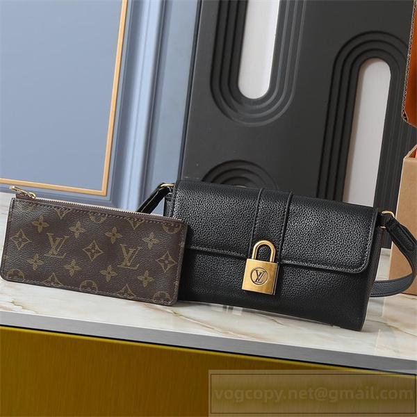 LOUIS VUITTON コピー エレガント ショルダーバッグ パドロック付き ブラックレザー  ルイヴィトン