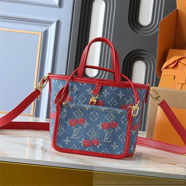おすすめ ルイヴィトン コピー デニム トートバッグ レッドハンドル チェリー柄 LOUIS VUITTON