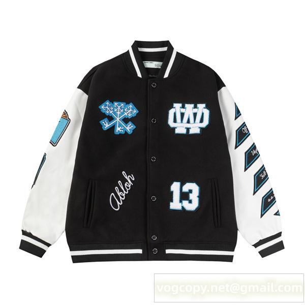 Off-White スーパーコピー ジャケット 爽やか ブルーアクセント モダン カレッジ風 オフホワイト