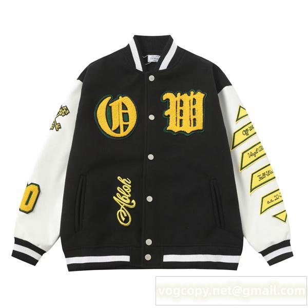 Off-White コピー ジャケット 鮮快 ブラックイエロー カレッジ風 おしゃれ オフホワイト