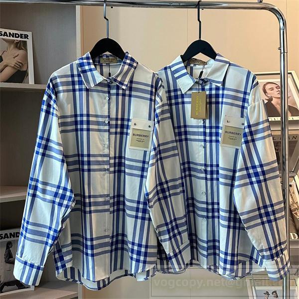 BURBERRY コピー ブルー チェックシャツ 爽やか クリーン エレガント 軽快 バーバリー