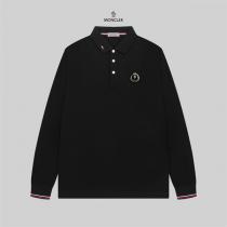 MONCLER コピー ロングスリーブ ポロシャツ ワッペンロゴ付き トリコロールディテール 上品 モンクレール
