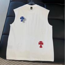 クロムハーツ 偽物 クロスパッチノースリーブタンクトップ トリコロール配色 刺繍 CHROME HEARTS