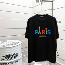 BALENCIAGA コピー Tシャツ パリロゴ＆エッフェル塔刺繍入り ハートモチーフ カラフル バレンシアガ