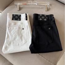 ルイヴィトン 偽物 ジーンズ モノグラムパッチ付きデザイン ホワイト＆ブラック 高級 LOUIS VUITTON