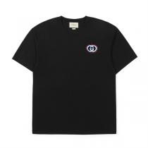 Gucc1 コピー モダンシンボルロゴ刺繍入り クラシックフィット Tシャツ ブラック カジュアル Gucc1
