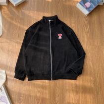  AMI PARIS 偽物 ジャケット ハートロゴ刺繍入り コーデュロイ調 ジップアップ スタンドカラー アミ パリス