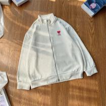  AMI PARIS 偽物 ジャケット ハートロゴ刺繍入り コーデュロイ調 ジップアップ スタンドカラー アミ パリス