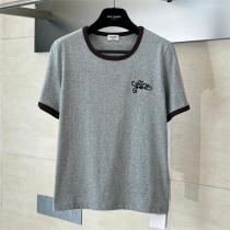 セリーヌ コピー Tシャツ ヴィンテージ風バイカラーリンガー ロゴ刺繍入り カジュアル CELINE