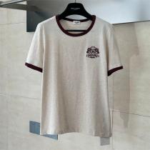 CELINE コピー Tシャツ クレストロゴ刺繍入り バイカラーネック＆スリーブ 上品 カジュアル セリーヌ