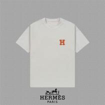 エルメス コピー カジュアルスタイル 映えるビッグHロゴ 上質コットン Tシャツ HERMES