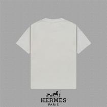 エルメス コピー カジュアルスタイル 映えるビッグHロゴ 上質コットン Tシャツ HERMES
