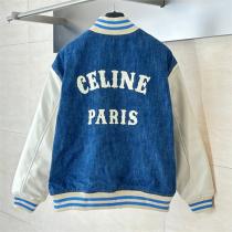 お洒落 セリーヌ 偽物 クラシック デニム ホワイトレザー スタジャン ジャケット CELINE