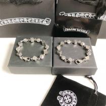 クロムハーツ 偽物 ブレスレット スクロールラベル フローラルクロス シルバービーズ CHROME HEARTS