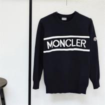 モンクレール 偽物 ウール混 ニットセーター ワイドロゴ バイカラーデザイン  MONCLER