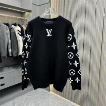  LOUIS VUITTON 偽物 ニットセーター モノグラム 袖ロゴ  ブラック スタイリッシュ ルイヴィトン