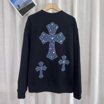 クロムハーツ コピー スウェット デニムクロス パッチワーク フラワーデザイン CHROME HEARTS